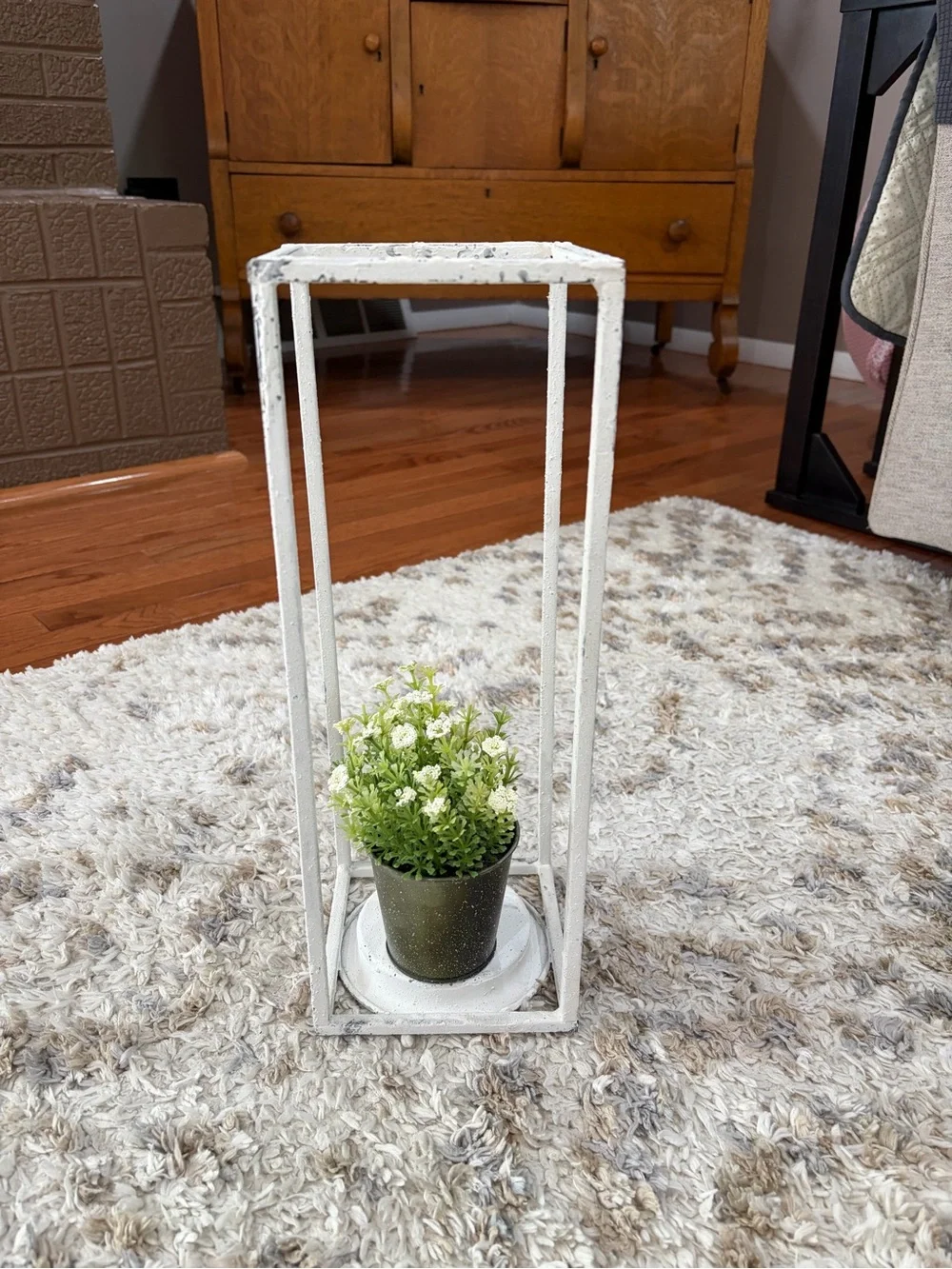 White Metal Plant Stand with Rustic Finish*